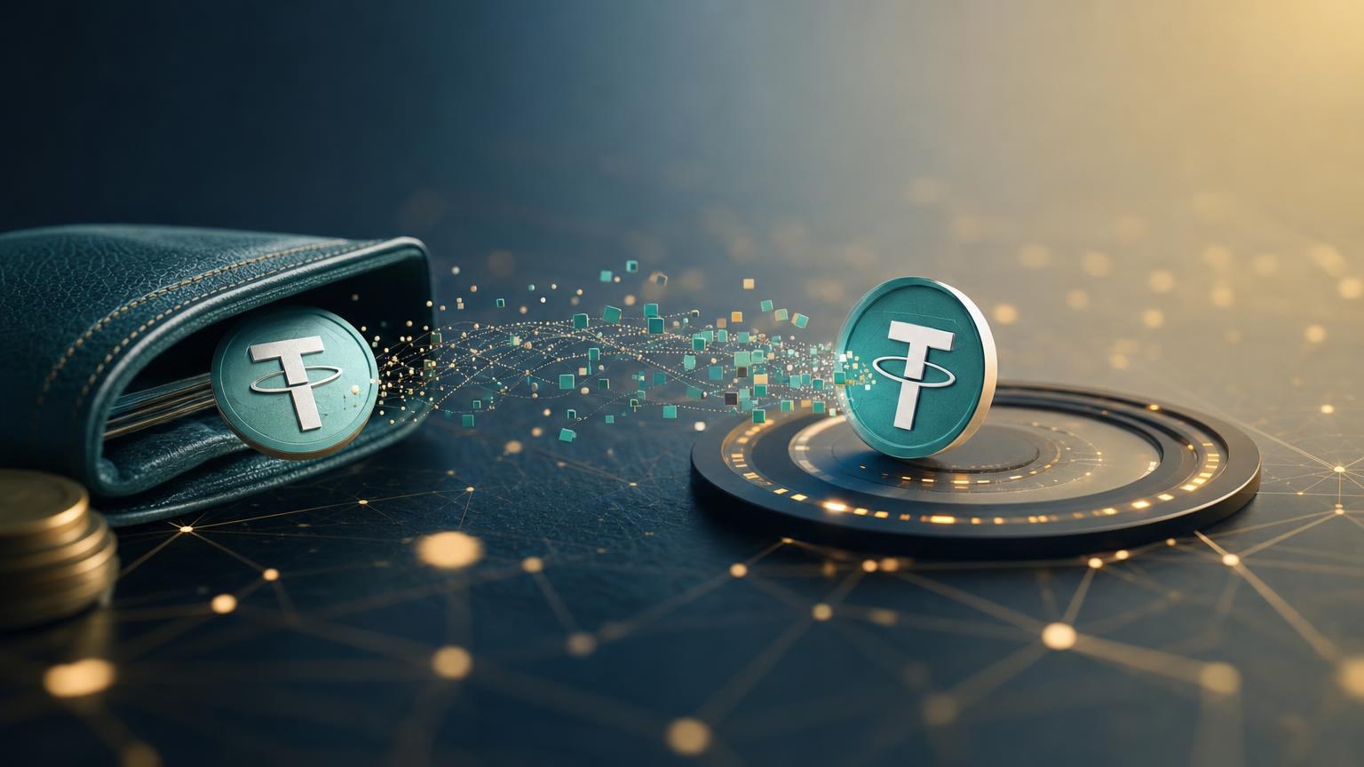 A USDT exchange summary comparing the quoted amount, service deductions, network fees, and the amount recorded on the blockchain